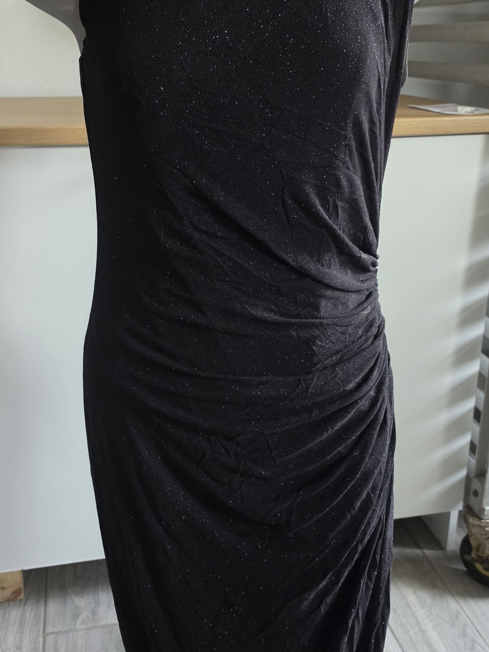 Women’s Black Ruched Sparkle Midi Dress